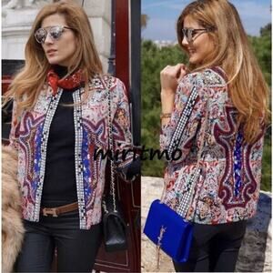 ZARA TRF Embroidered Mirror Jacket Bohemian Hand Made BEADED BLAZER Small
